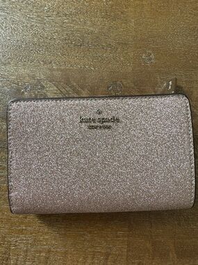 New Kate Spade Rose Gold Glitter Zip-Around Wallet